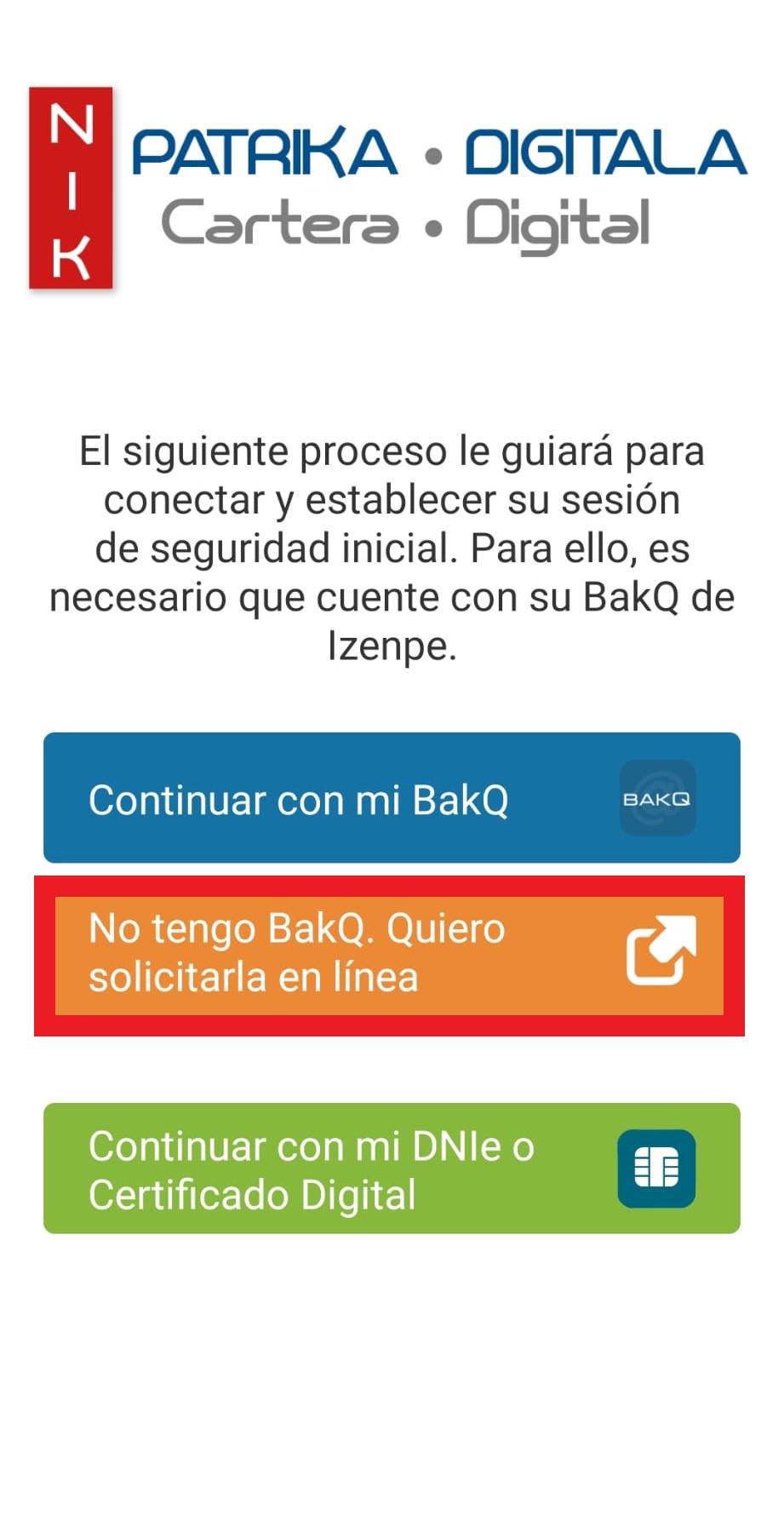 Configuracion NIK-solicitar Bakq